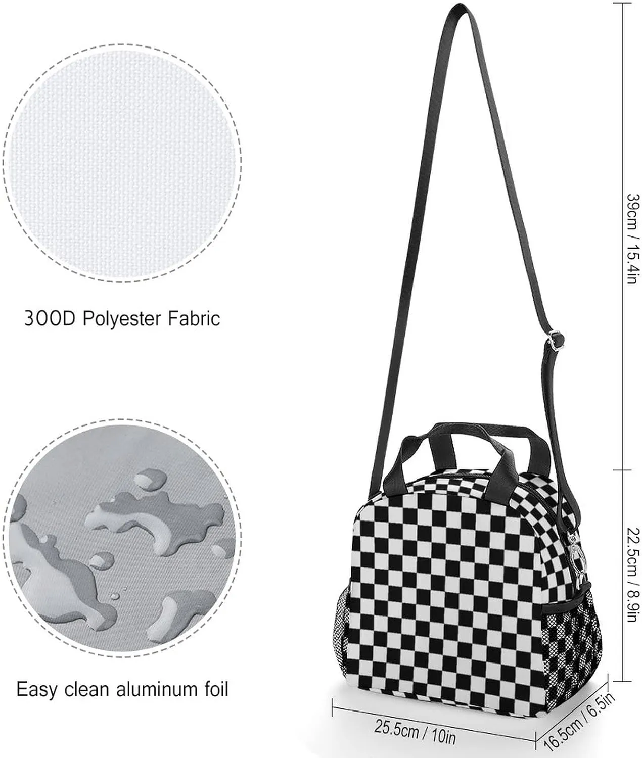 Lunch Bag Insulated Lunch Box Reusable/Washable/Durable Lunchbox Lightweight Lunch Tote Bag (Checkered, One Size)