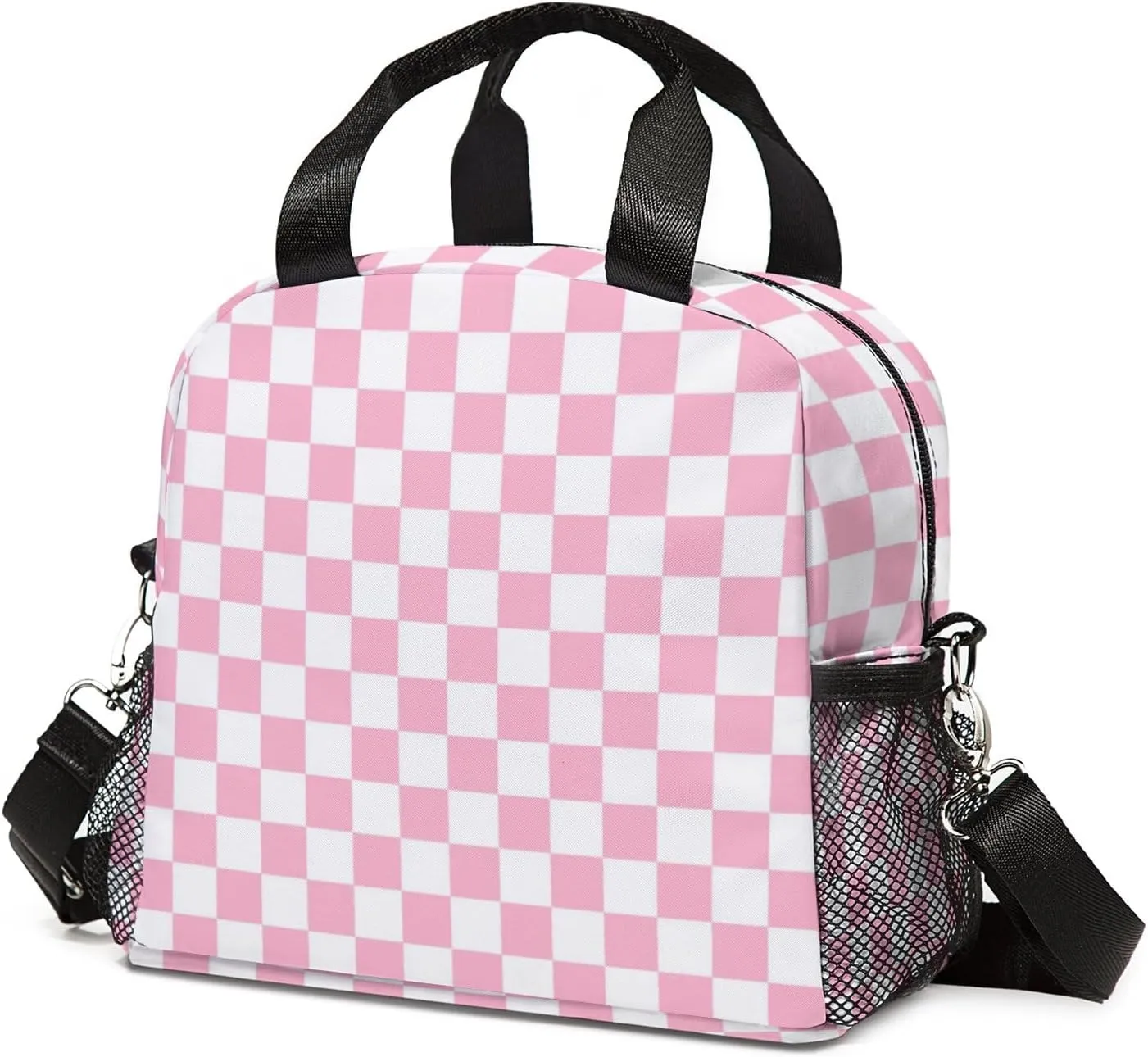 Lunch Bag Insulated Lunch Box Reusable/Washable/Durable Lunchbox Lightweight Lunch Tote Bag (Pink Checkered, One Size)