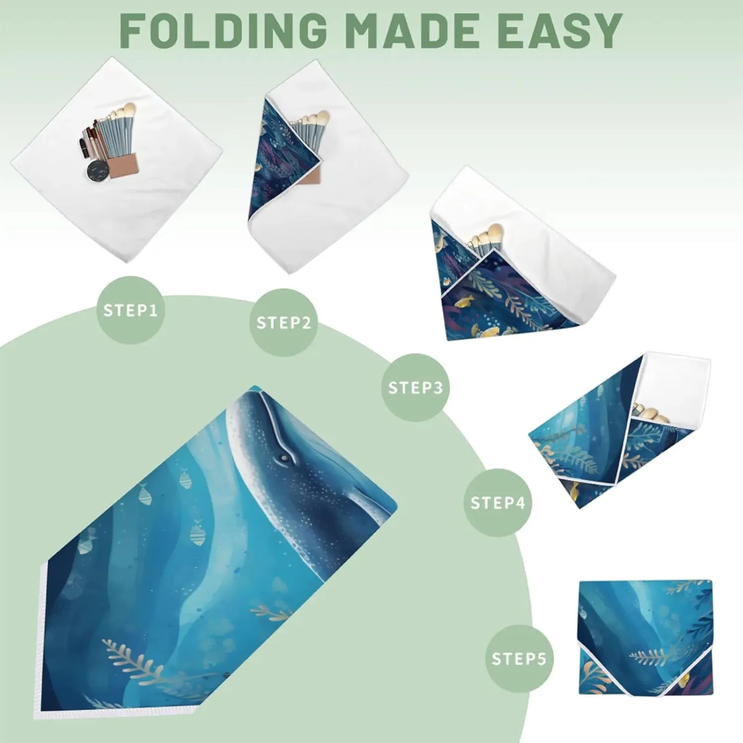Magic Cosmetics Pouch Sea Animal Whale Self-Adhesive Camera Cover Cloth Protective Foldable Makeup Bag for Lens Cat Makeup Bag 21.7x21.7