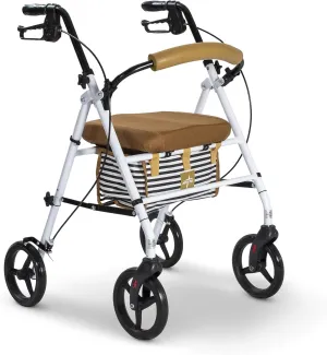 Medline Foldable Steel Rollator with Microban* Protection, 8" Wheels, Comfortable Seat, 300 lbs, Weight Capacity, White
