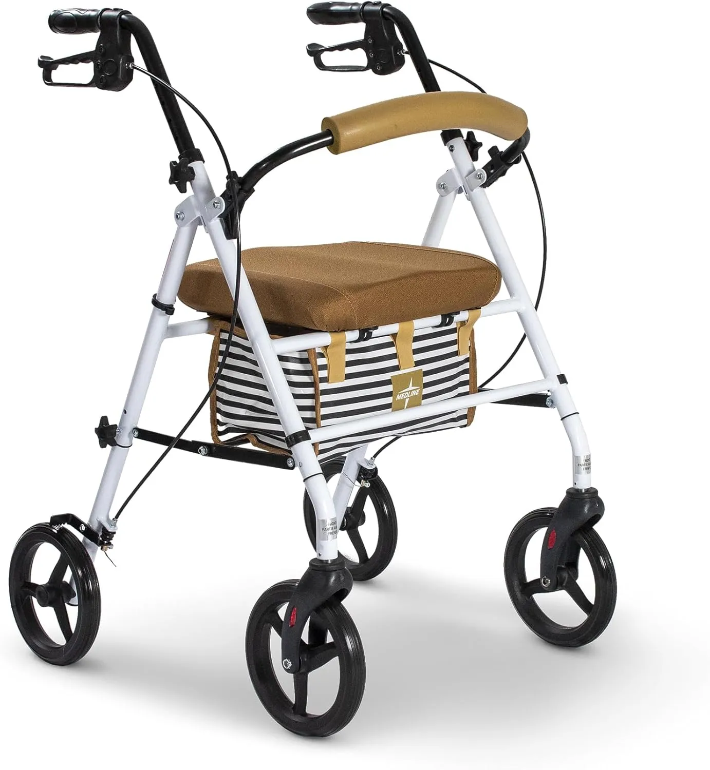 Medline Foldable Steel Rollator with Microban* Protection, 8" Wheels, Comfortable Seat, 300 lbs, Weight Capacity, White