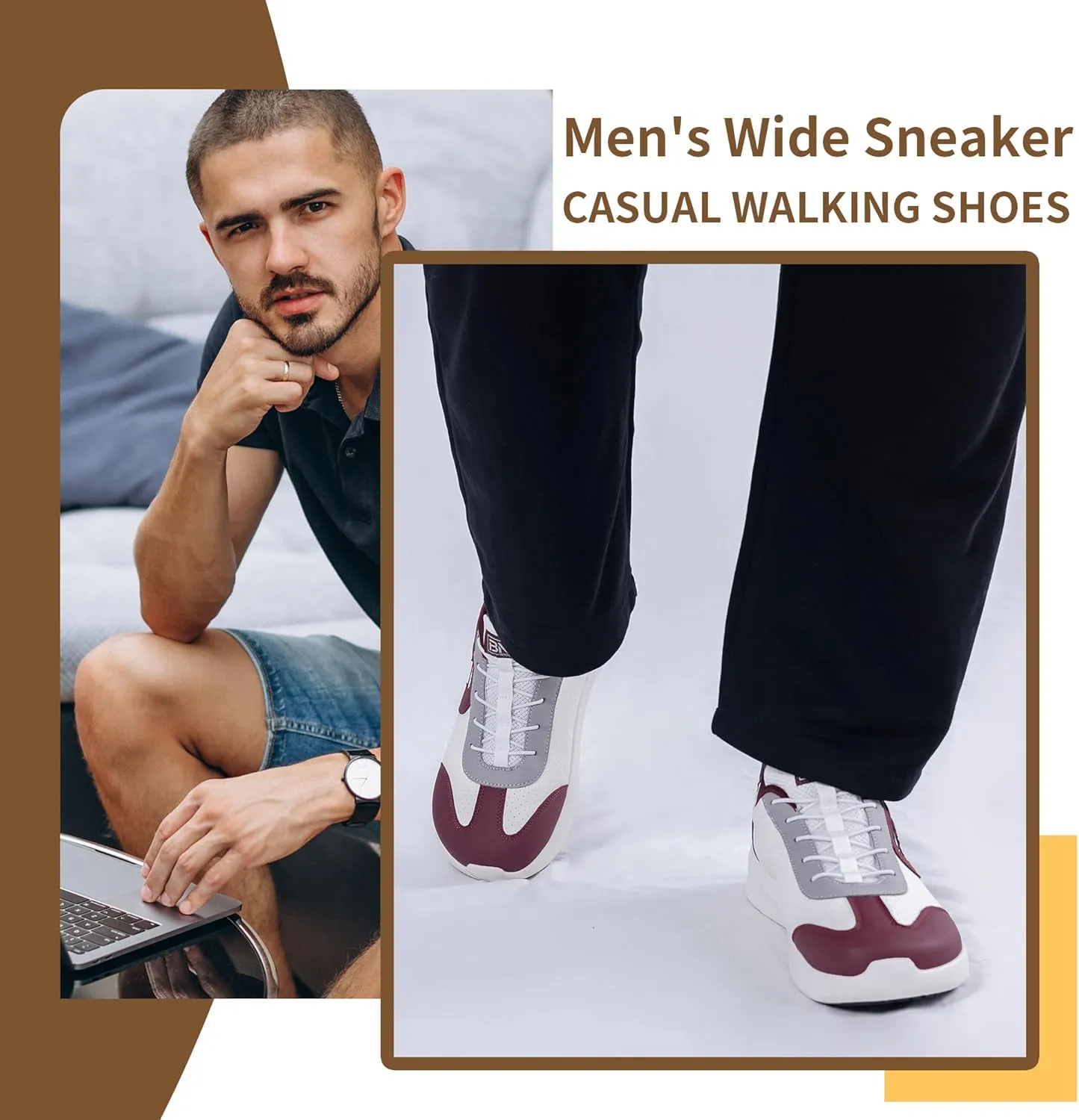 MEHOTO Mens Wide Toe Box Shoes Walking Arch Support Sneakers Comfortable Tennis Slip On Casual Shoes for Swelling Bunion Plantar Fasciitis US 7-12