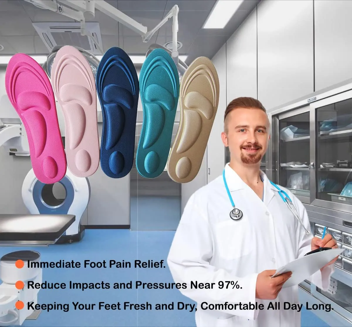 Memory Foam Insoles for Women Arch Support Insoles for Flat Feet Plantar Fasciitis Pain Relief Comfort Nonslip Shoe Pads for Boots Thin Memory Foam Inserts for Women, 5 Pairs