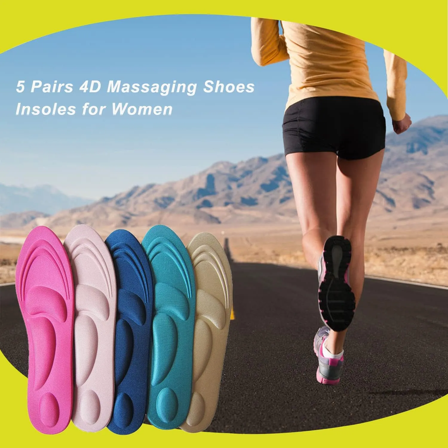 Memory Foam Insoles for Women Arch Support Insoles for Flat Feet Plantar Fasciitis Pain Relief Comfort Nonslip Shoe Pads for Boots Thin Memory Foam Inserts for Women, 5 Pairs