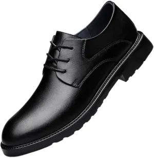 Men's Dress Shoes Lace Up Pointed Toe Vegan Leather Oxford Shoes with Cap Toe, Anti-Slip Rubber Sole, Non-Slip Low Top, Comfortable & Stylish for Formal Wear