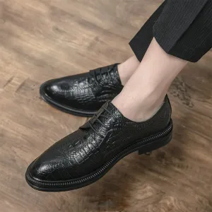 Men's Leather Oxford Dress Shoes, Lace-Up Brogue Formal Shoes, Pointed Toe Business & Wedding Shoes, Classic Black Office Shoes for Career & Party