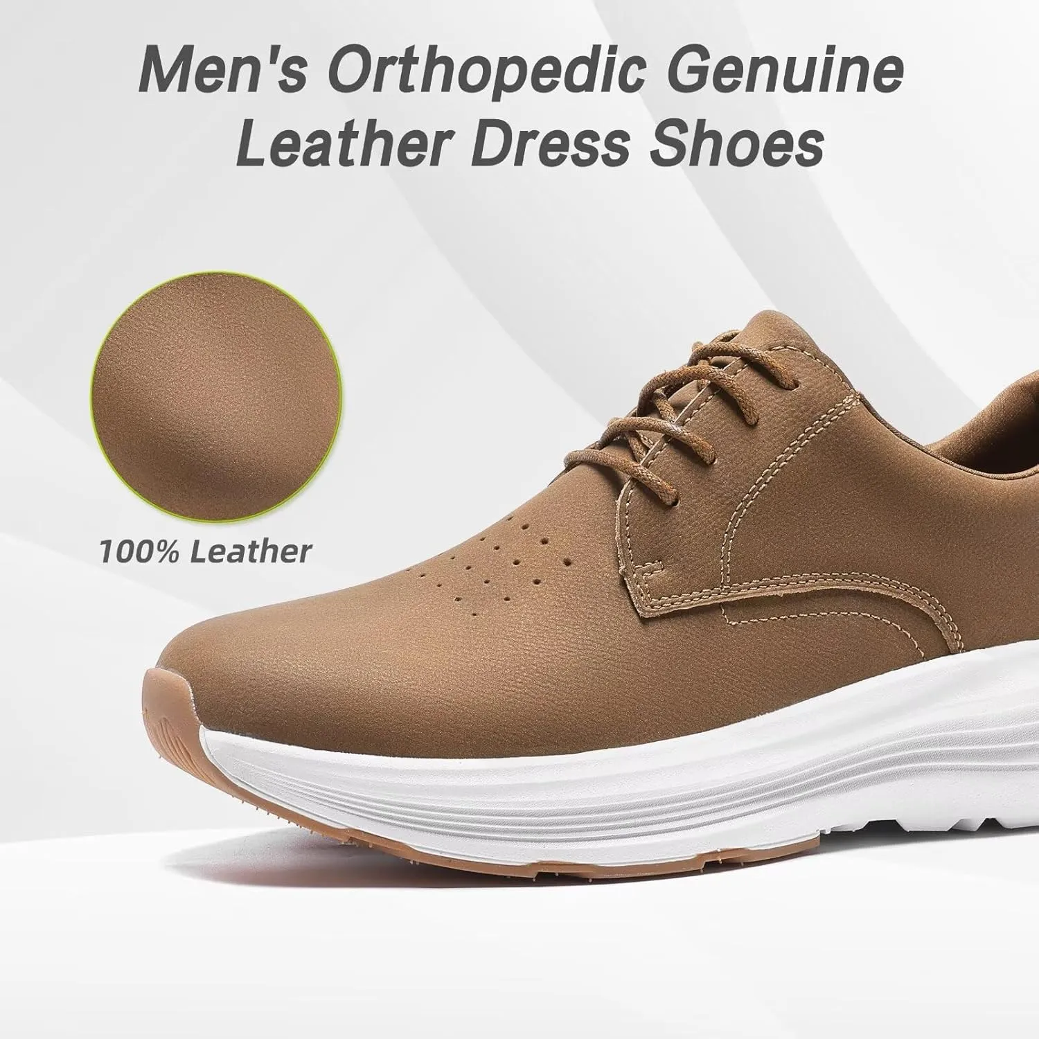 Men's Orthopedic Leather Dress Shoes: Casual Arch Support Plantar Fasciitis Orthotic Walking Business Oxford, Comfortable High Arch Golf Tennis Work Sneakers for Foot Heel Pain Relief