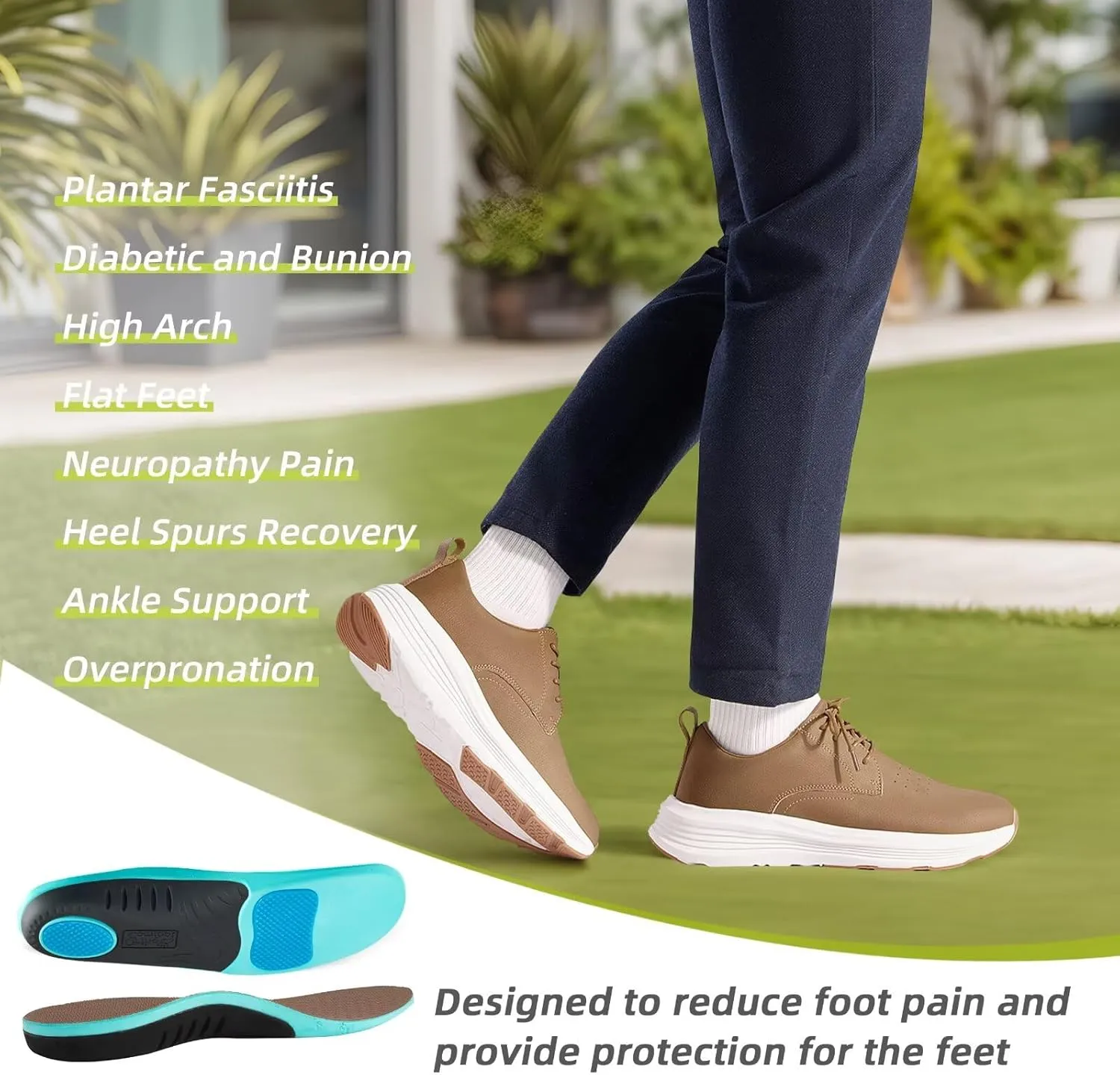 Men's Orthopedic Leather Dress Shoes: Casual Arch Support Plantar Fasciitis Orthotic Walking Business Oxford, Comfortable High Arch Golf Tennis Work Sneakers for Foot Heel Pain Relief