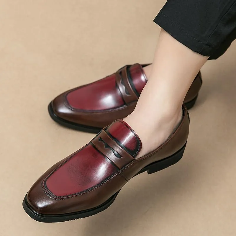 Men's Oxford Shoes Slip On Round Toe Crocodile Print Cowhide Non-Slip Anti-Slip Block Heel Outdoor Shoes for Casual & Formal Wear