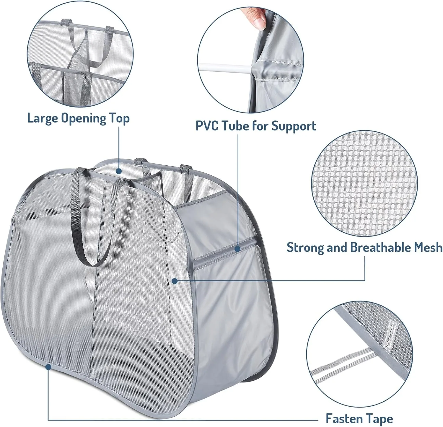 Mesh Popup Laundry Hamper 2 Compartment, Collapsible Laundry Sorter Basket Foldable Hamper for Clothes, College Dorm, Travel (Gray)