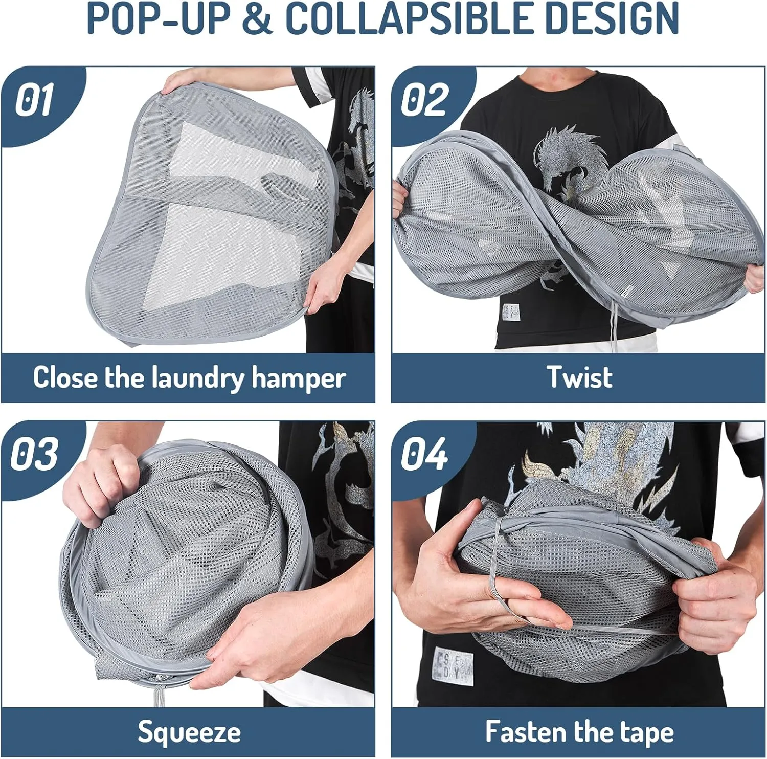 Mesh Popup Laundry Hamper 2 Compartment, Collapsible Laundry Sorter Basket Foldable Hamper for Clothes, College Dorm, Travel (Gray)