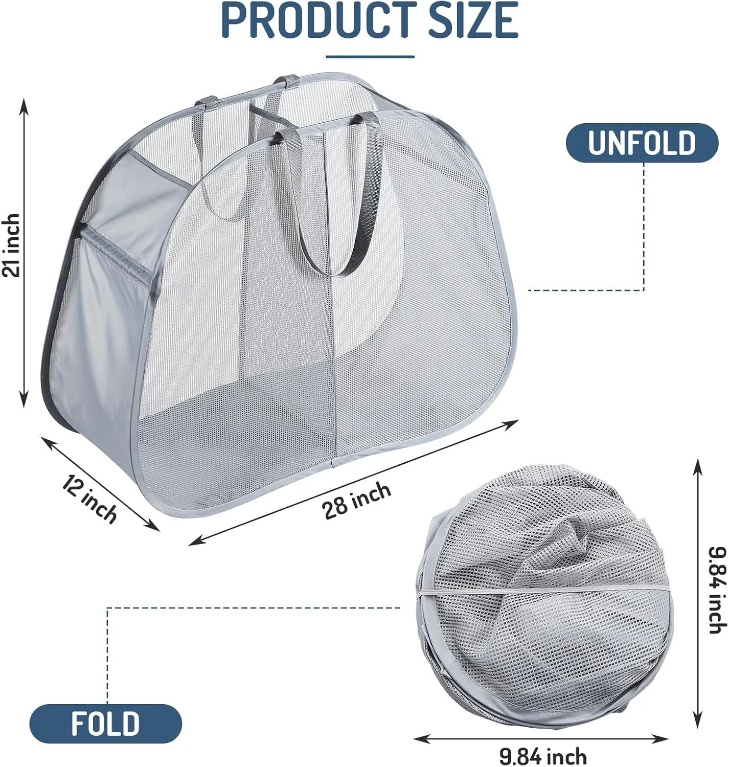 Mesh Popup Laundry Hamper 2 Compartment, Collapsible Laundry Sorter Basket Foldable Hamper for Clothes, College Dorm, Travel (Gray)