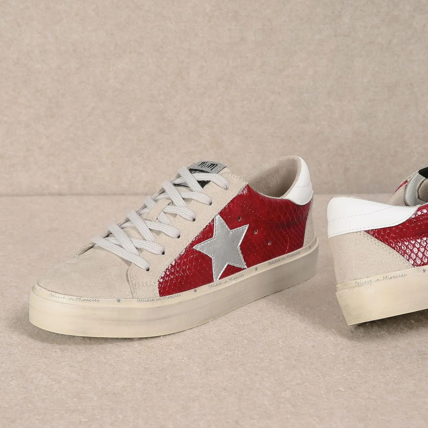Mi.iM Gaby Rubber Sole Lace-up Snake Print Suede Star Sneakers