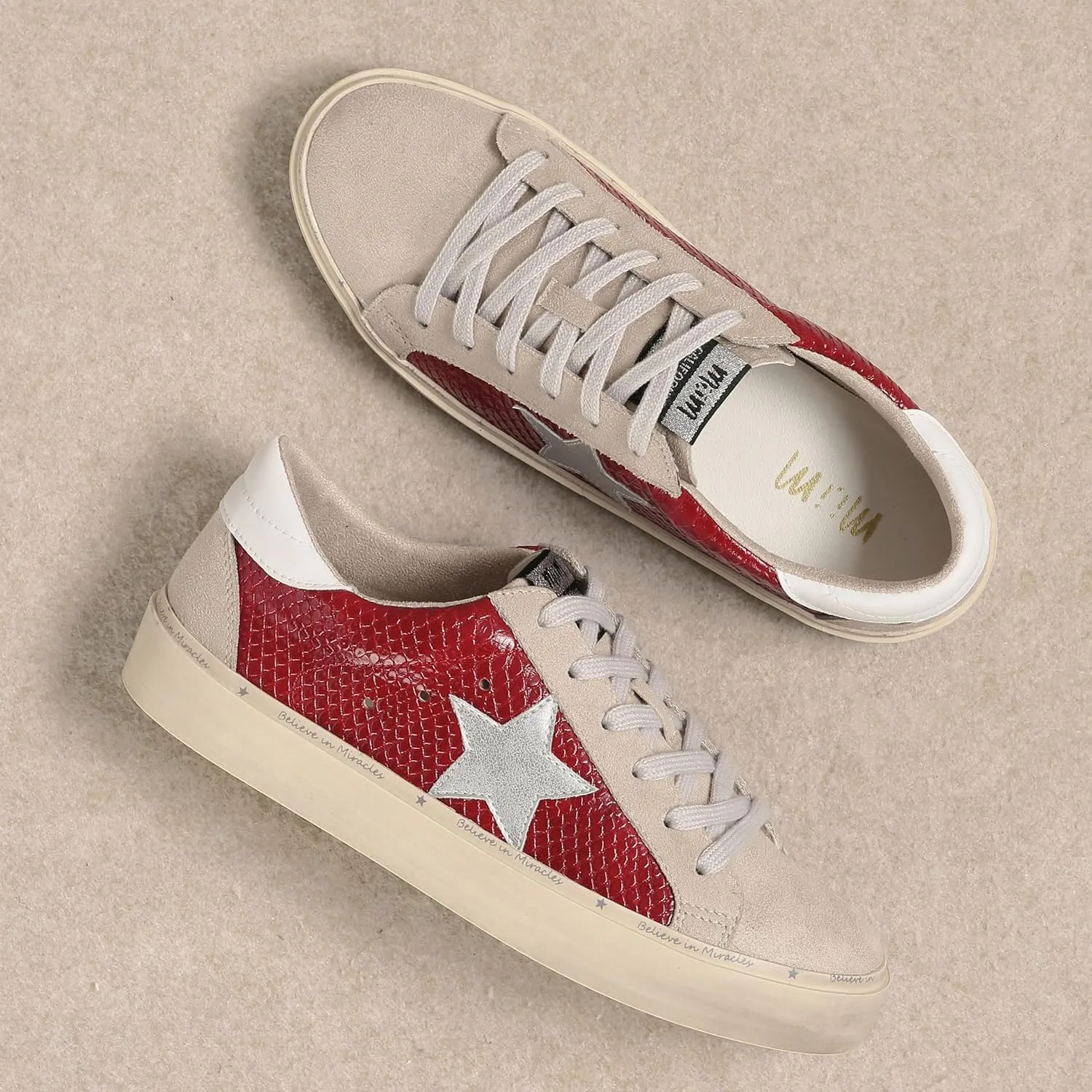 Mi.iM Gaby Rubber Sole Lace-up Snake Print Suede Star Sneakers