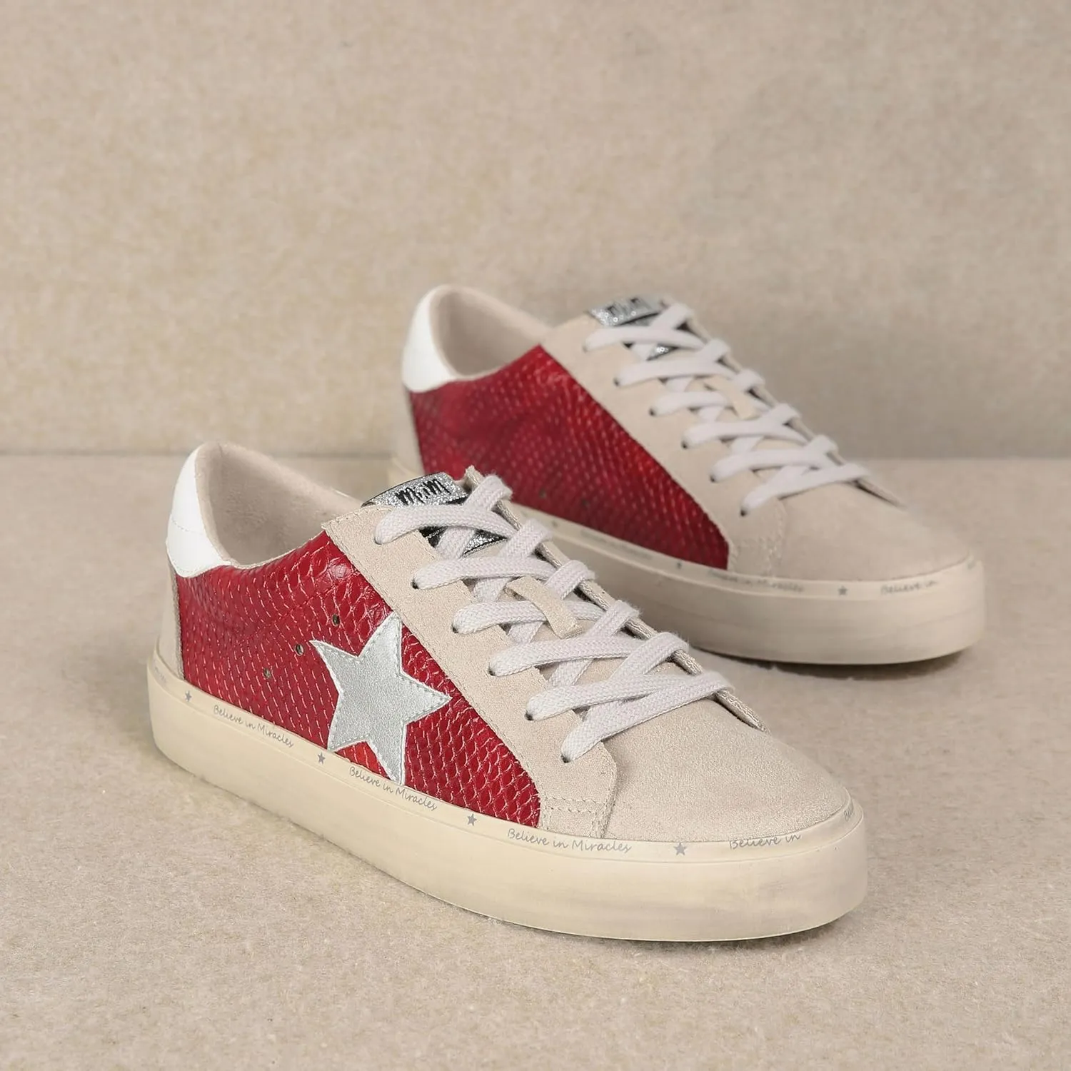 Mi.iM Gaby Rubber Sole Lace-up Snake Print Suede Star Sneakers