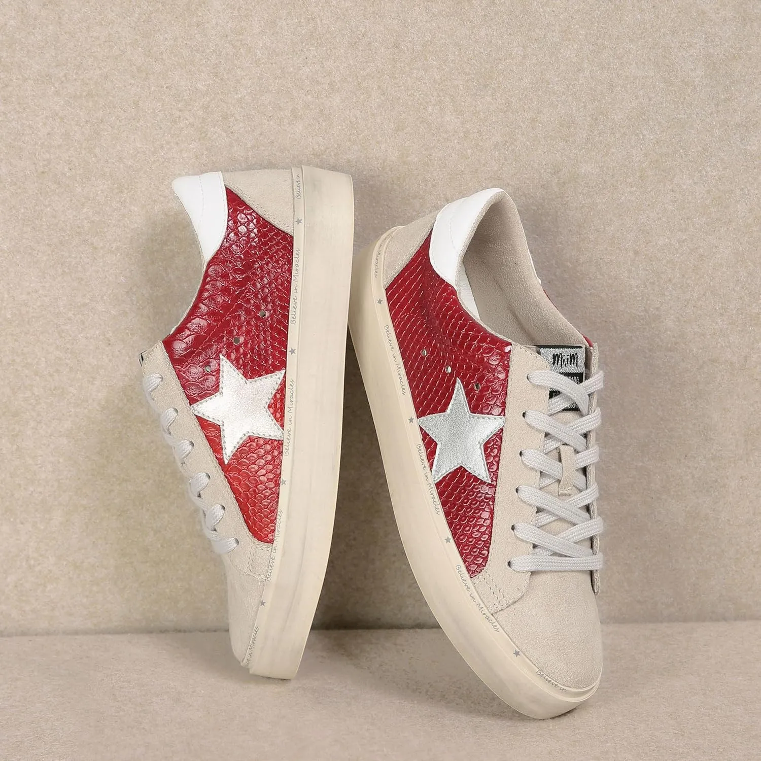 Mi.iM Gaby Rubber Sole Lace-up Snake Print Suede Star Sneakers