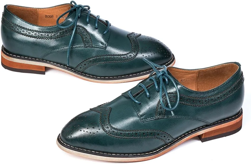 Mona flying Casual Wing Tip Oxfords Brogue for Women Ladies Handmade Lace up Leather Derby Shoes