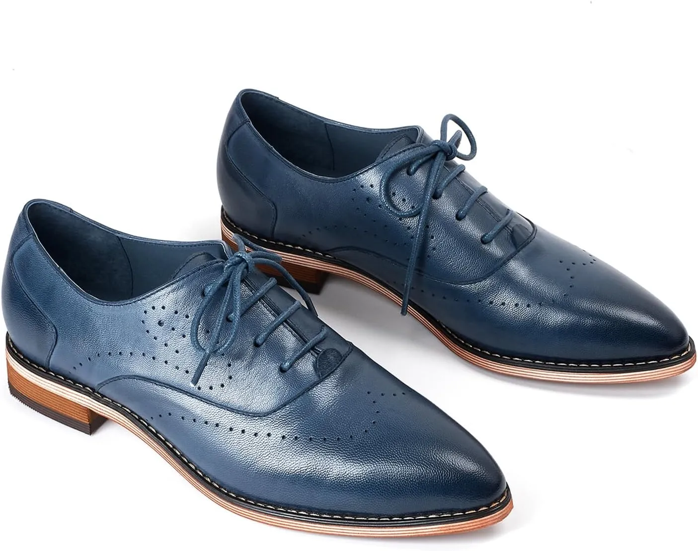 Mona flying Women's Pointed Toe Leather Oxfords Brogue Stylish Lace up Leather Shoes for Work