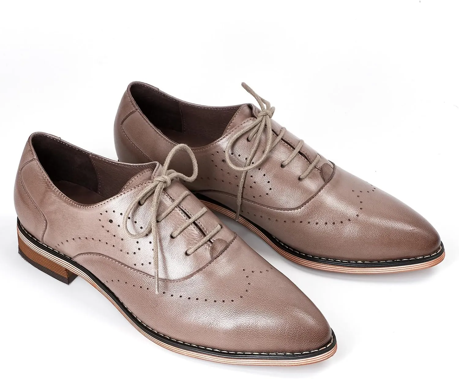 Mona flying Women's Pointed Toe Leather Oxfords Brogue Stylish Lace up Leather Shoes for Work