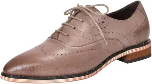 Mona flying Women's Pointed Toe Leather Oxfords Brogue Stylish Lace up Leather Shoes for Work