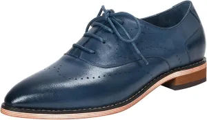 Mona flying Women's Pointed Toe Leather Oxfords Brogue Stylish Lace up Leather Shoes for Work