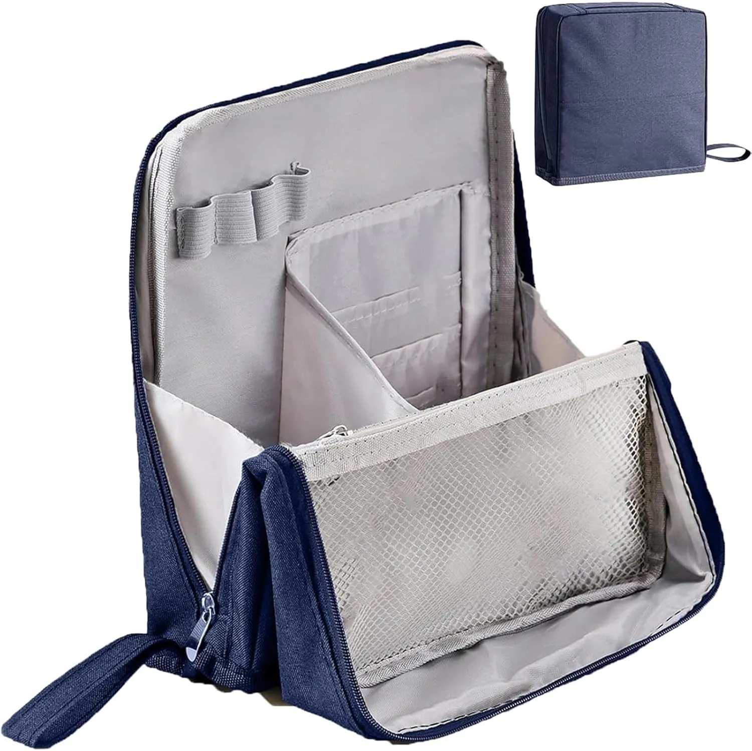 Multi-purpose Large Capacity Oxford Cloth Standing Makeup Bag, Waterproof Makeup Organizer Bag with Compartments, Portable Toiletry Bag for Makeup Brushes for Travel or Home Use (Navy blue)