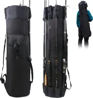 Multifunction Fishing Pole Bag - Waterproof Rod Reel Bag Carrier Case, Durable Canvas Tackle Large Storage Gift for Men Travel, Black