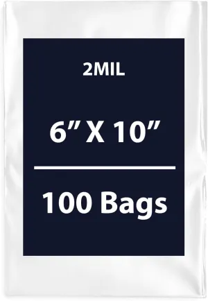 Multiple Sizes Clear Flat Poly Bags, 2Mil 6" X 10" & 100 Bags | Low-Density Polyethylene (LDPE), Flat Open Top Plastic Packaging Packing | Flexible and Durable Plastic Bags