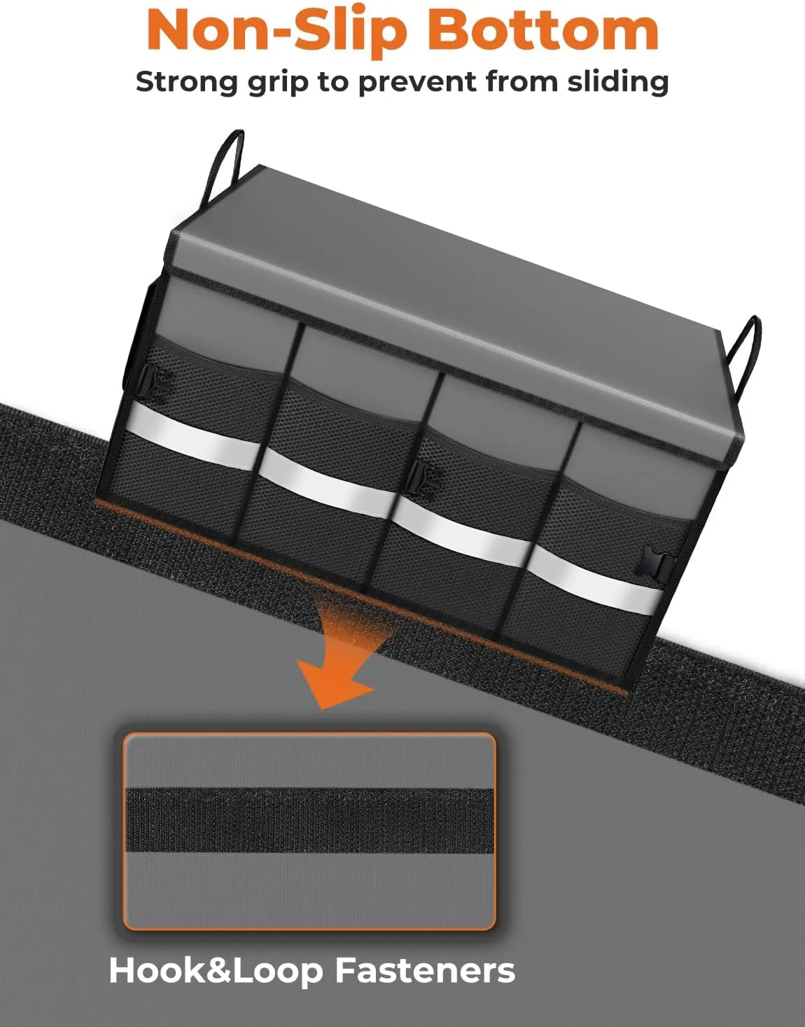 Oasser Car Trunk Organizer Collapsible Multi Compartments SUV Trunk Organizer with Reflective Strip Foldable Cover (Standard, Grey)