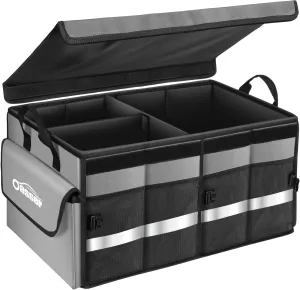 Oasser Car Trunk Organizer Collapsible Multi Compartments SUV Trunk Organizer with Reflective Strip Foldable Cover (Standard, Grey)