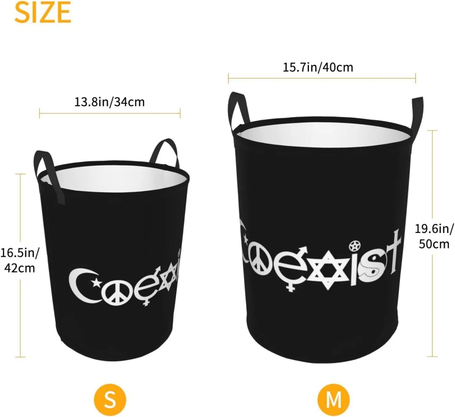 Original Coexist Symbols Dirty clothes laundry basket with handle Medium