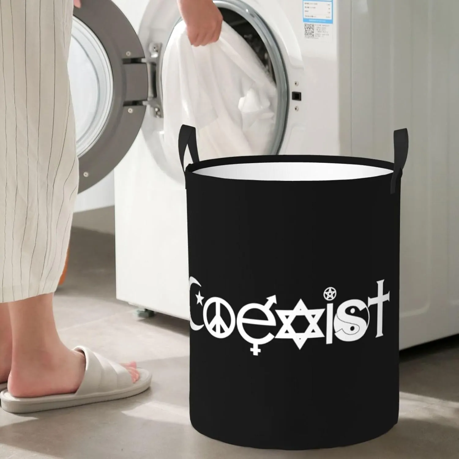 Original Coexist Symbols Dirty clothes laundry basket with handle Medium