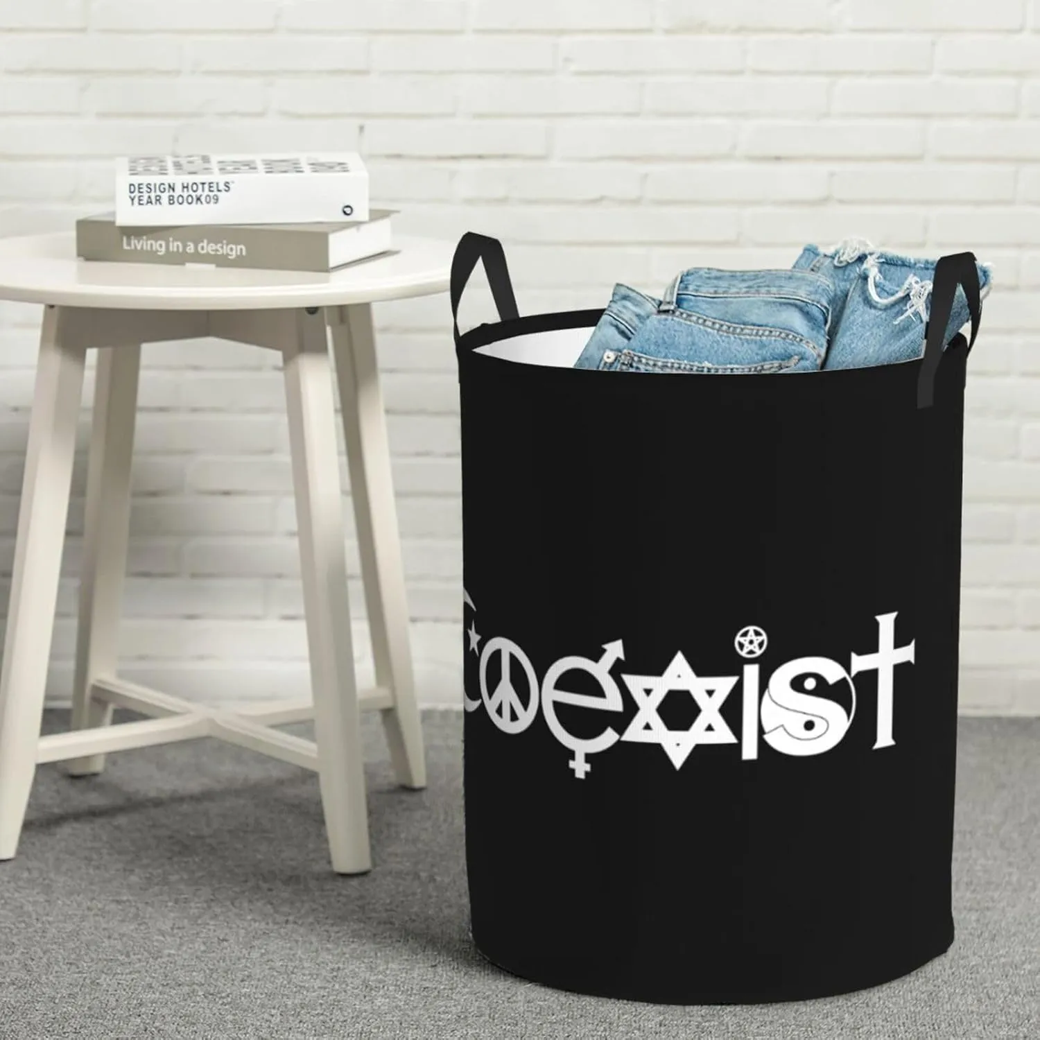 Original Coexist Symbols Dirty clothes laundry basket with handle Medium