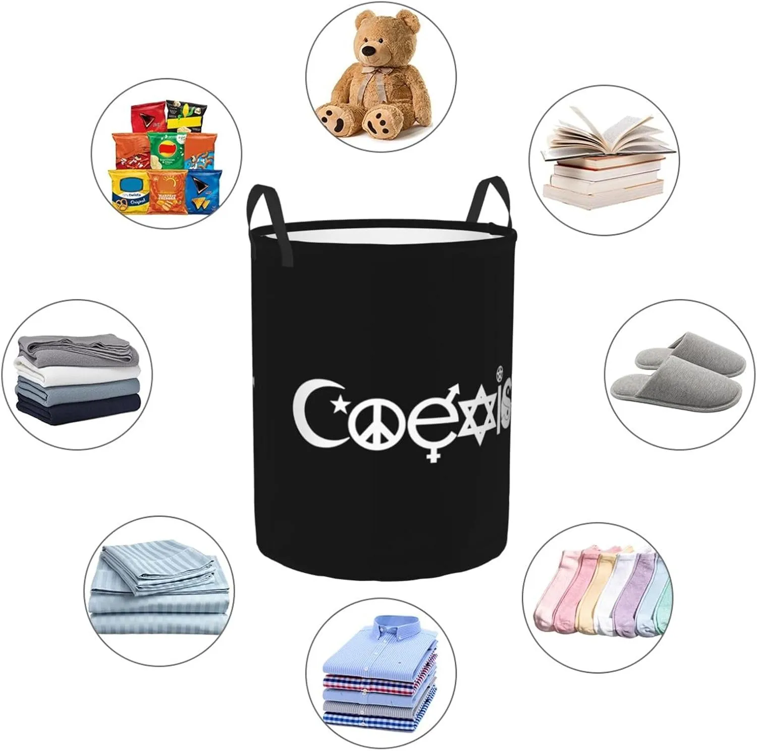 Original Coexist Symbols Dirty clothes laundry basket with handle Medium