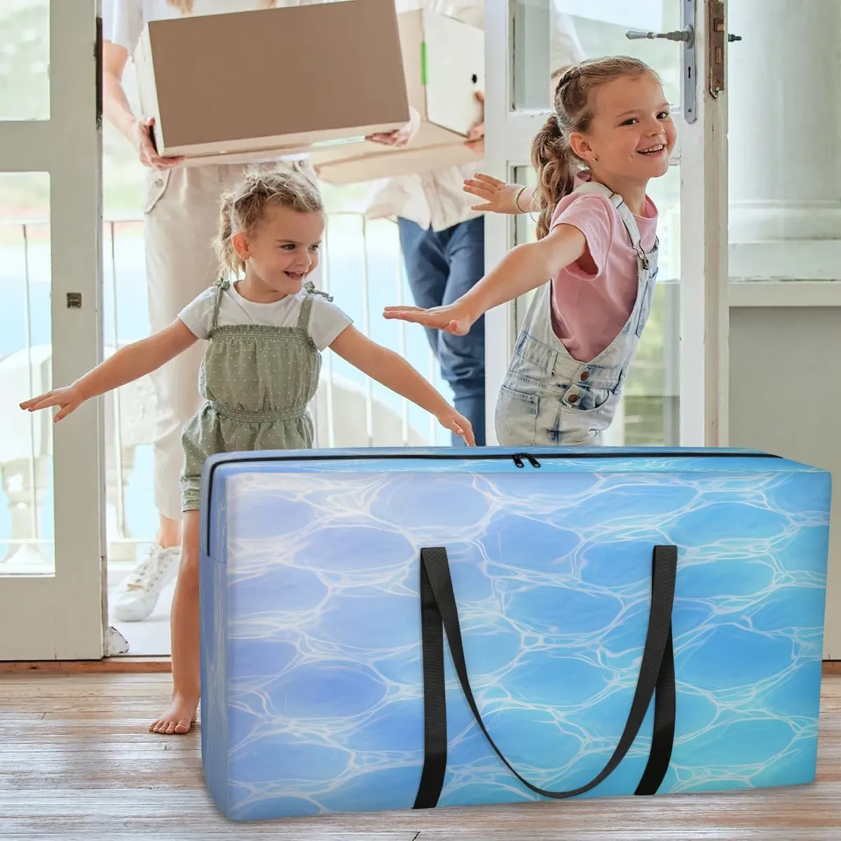 Oversized Moving Bags Geometric Sea Water Waterproof Storage Totes Large Storage Bags for Clothes Packing Bags for Moving Travel & Clothes Storage