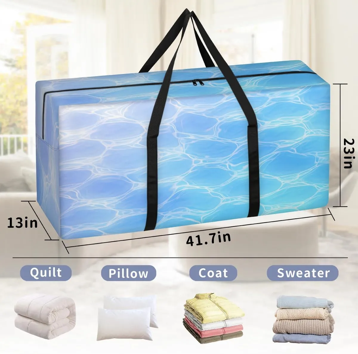 Oversized Moving Bags Geometric Sea Water Waterproof Storage Totes Large Storage Bags for Clothes Packing Bags for Moving Travel & Clothes Storage