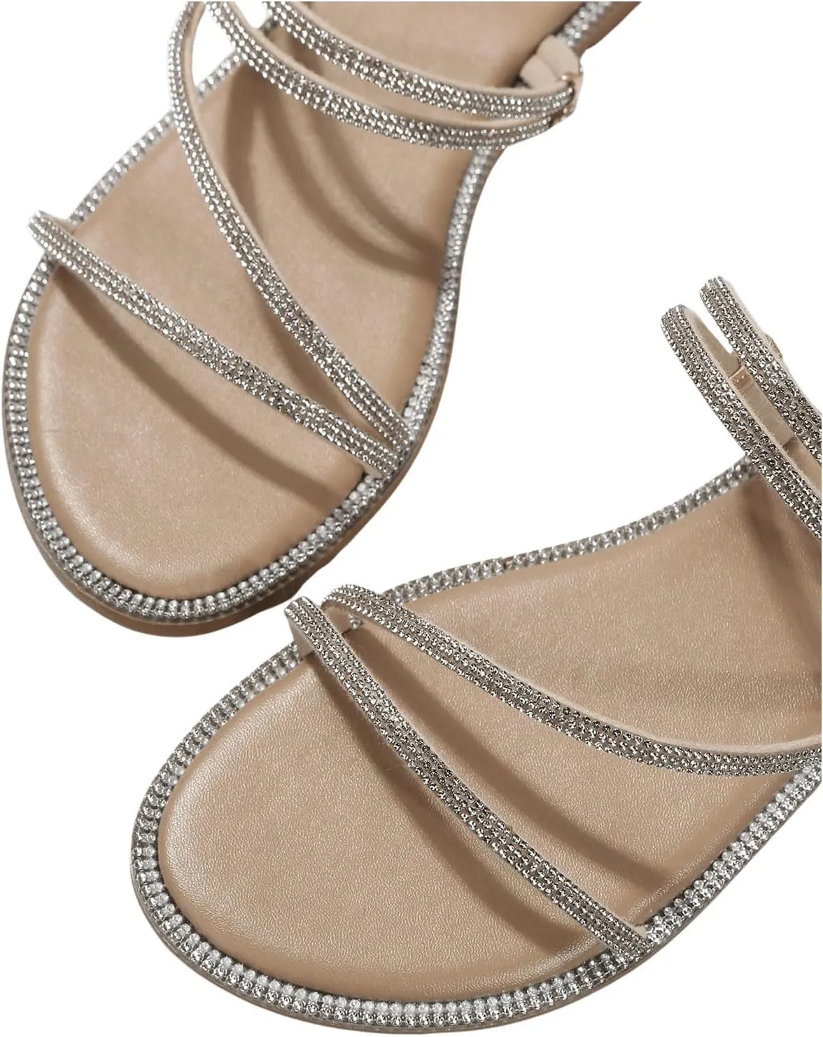 OYOANGLE Women's Rhinestone Flat Sandals Fashion Slides Open Toe Slide Casual Slippers