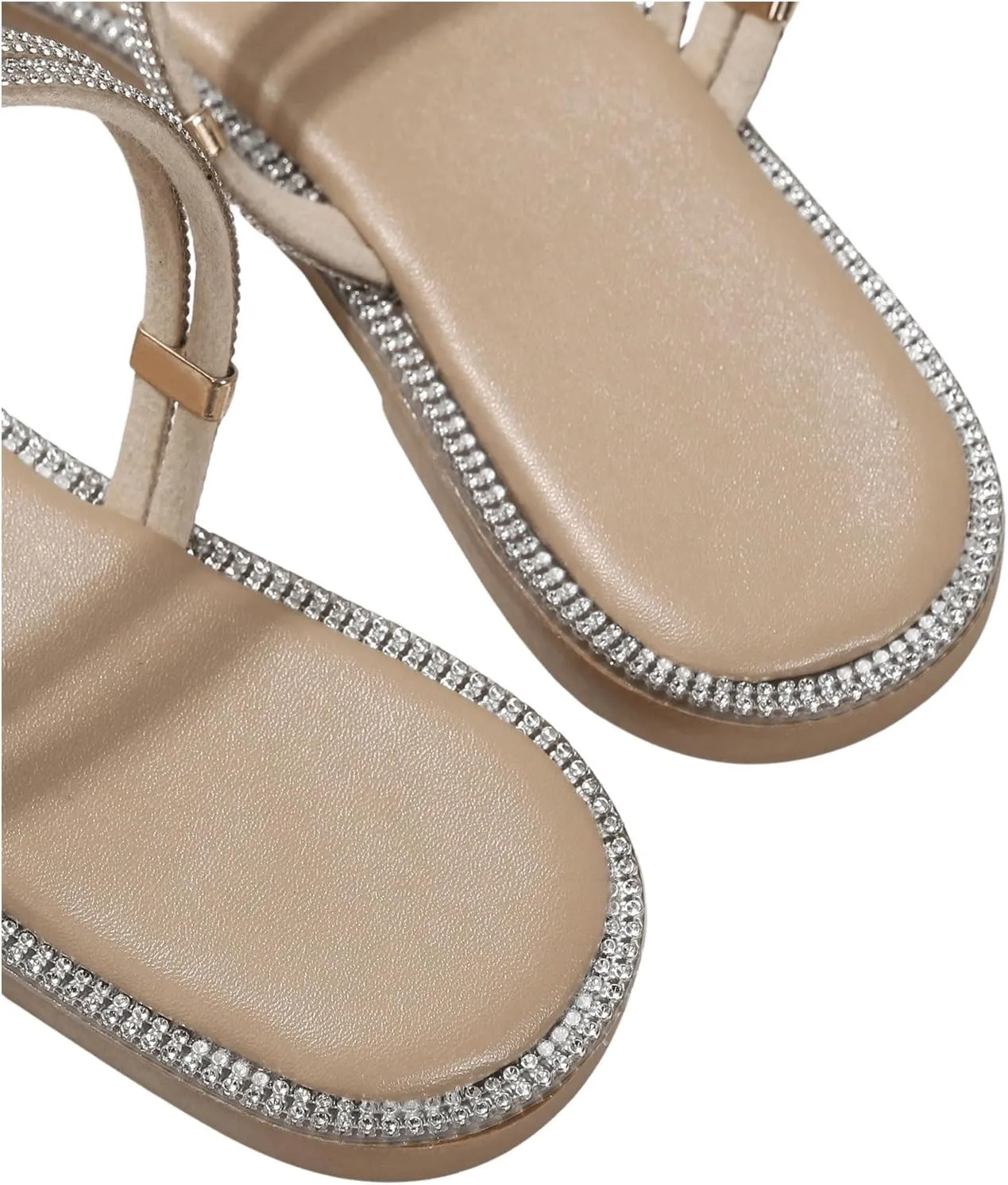 OYOANGLE Women's Rhinestone Flat Sandals Fashion Slides Open Toe Slide Casual Slippers