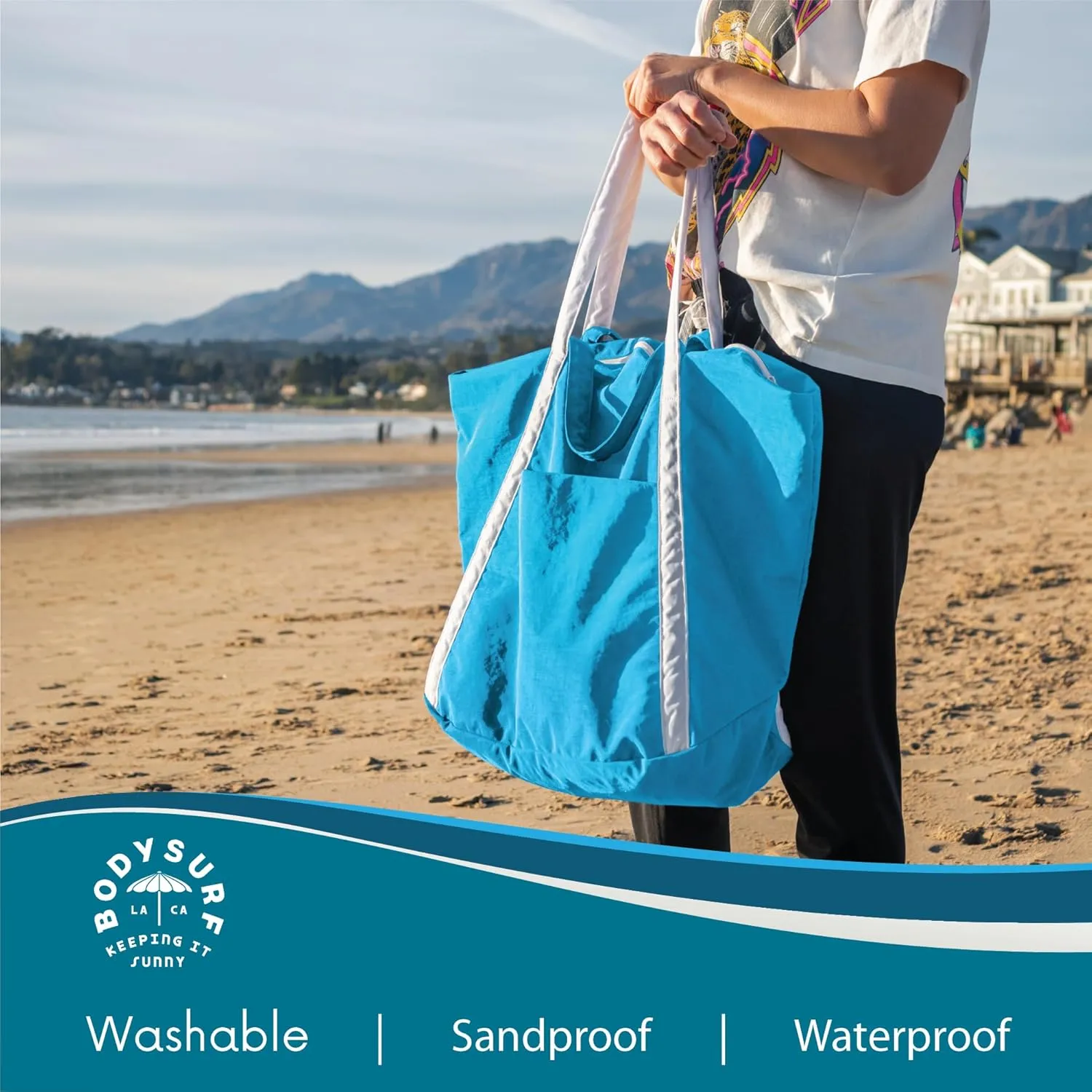 Packable Beach Bag Waterproof Sandproof - Lightweight & Foldable Travel Tote for Summer, Pool, Boat, Vacation, Gym