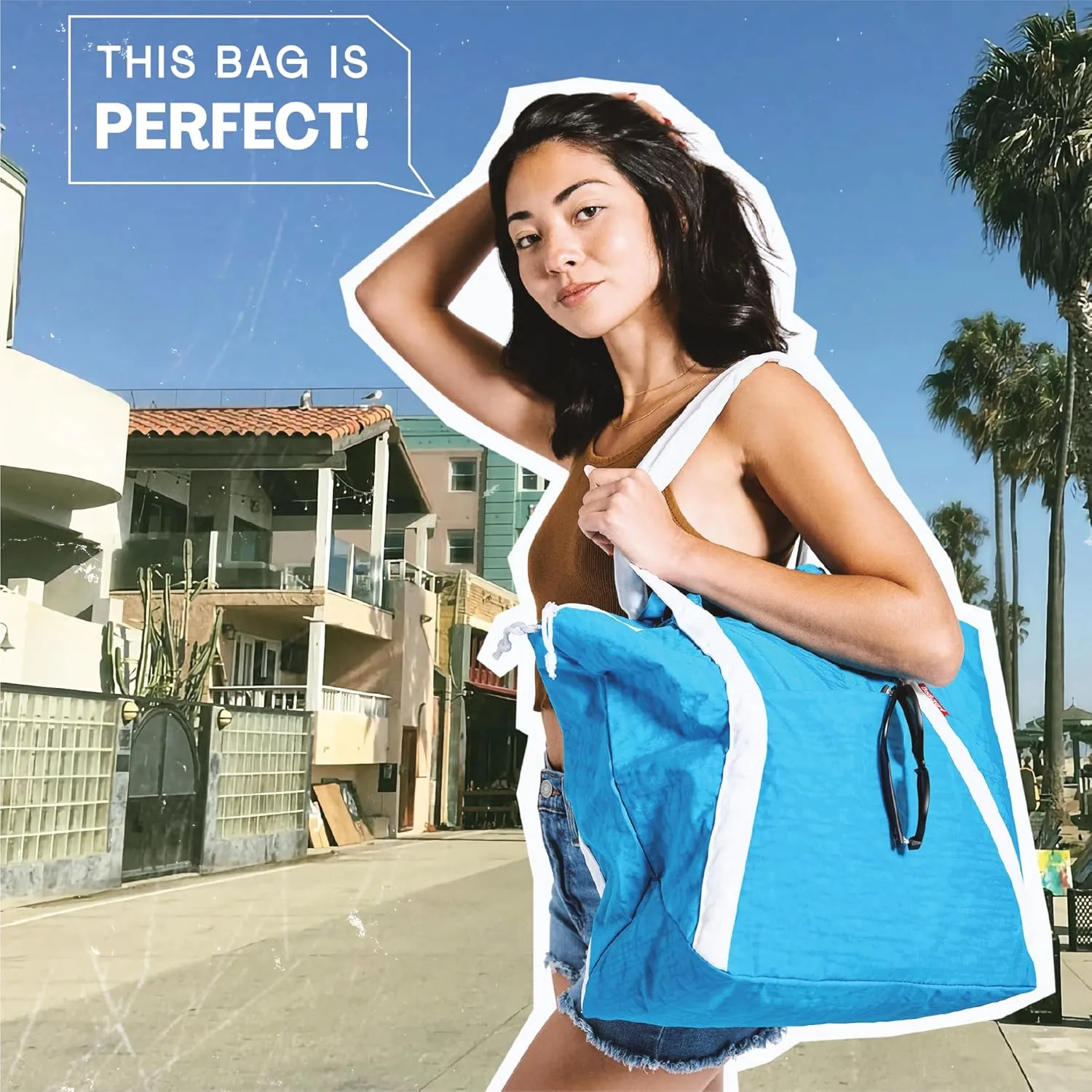 Packable Beach Bag Waterproof Sandproof - Lightweight & Foldable Travel Tote for Summer, Pool, Boat, Vacation, Gym