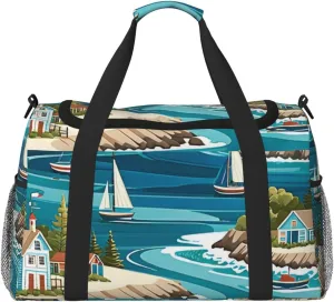 Peaceful Shores Print Travel Duffel Bag for Men & Women, Foldable Travel Bags and Spacious Weekender Tote Bag for Storage Toiletry Luggage Personal Item