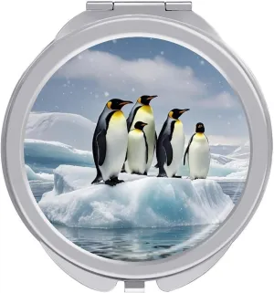 Penguins On The Iceberg Makeup Mirror 1x/2x Magnification of Beauty Mirror, 2-Sided Handheld Foldable Mirror for Purse Pocket Women Home Office Travel