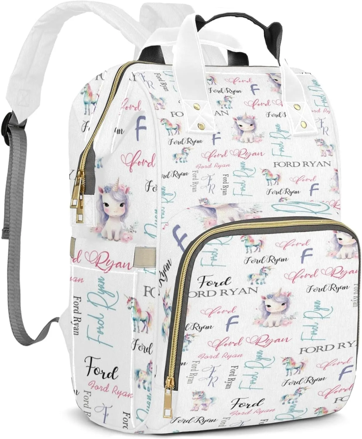 Personalized Diaper Backpack with Name, Custom Horse Baby Backpack Diaper Bag, Boy Girl Multifunctional Mommy Bag
