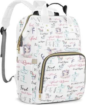 Personalized Diaper Backpack with Name, Custom Horse Baby Backpack Diaper Bag, Boy Girl Multifunctional Mommy Bag