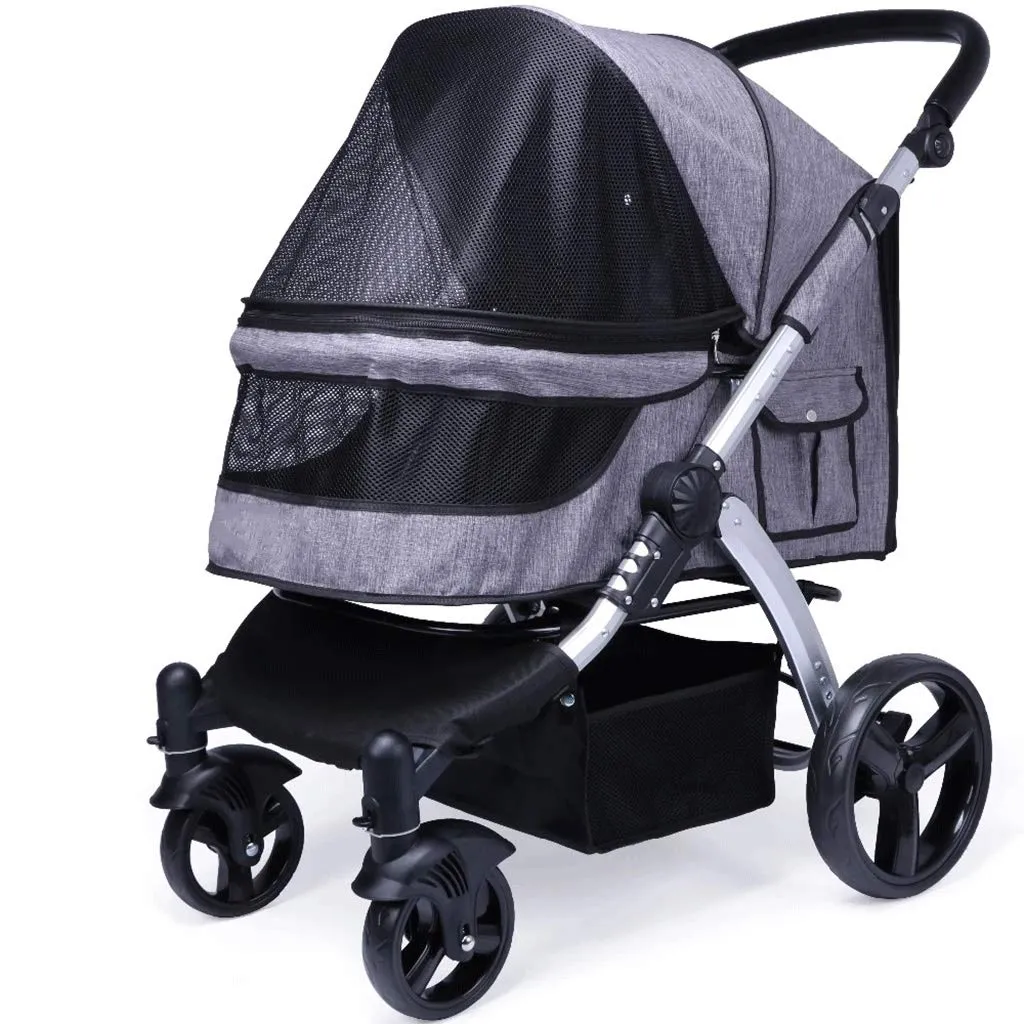 Pet Four-Wheeled Trolley Cats Dogs Carts Shockproof Durable Stroller Adjustable Direction One-Click Folding Quick Installation Suitable for Travel Pet Travel Stroller