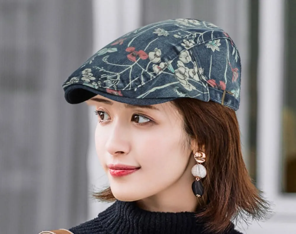 Quanhaigou Unisex Denim Newsboy Hats Flat Ivy Gatsby Cabbie Driving Berets Hat Cotton Dad Cap for Men Women