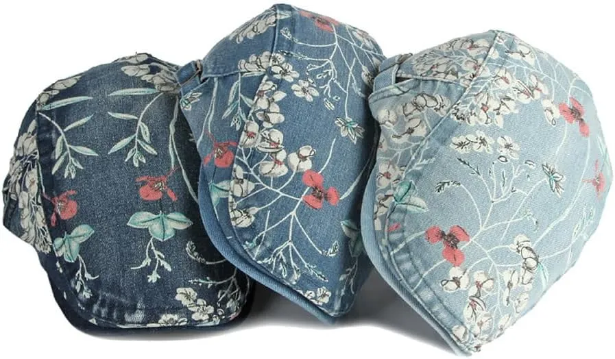 Quanhaigou Unisex Denim Newsboy Hats Flat Ivy Gatsby Cabbie Driving Berets Hat Cotton Dad Cap for Men Women