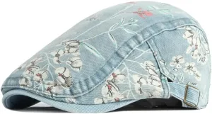 Quanhaigou Unisex Denim Newsboy Hats Flat Ivy Gatsby Cabbie Driving Berets Hat Cotton Dad Cap for Men Women