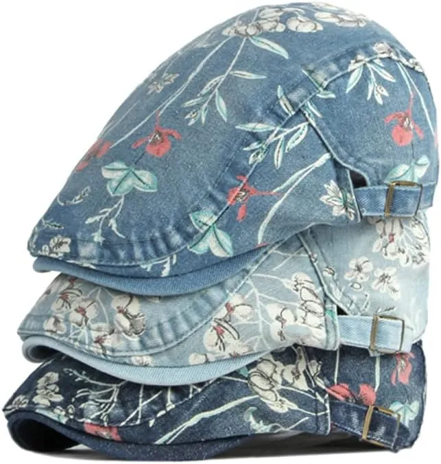 Quanhaigou Unisex Denim Newsboy Hats Flat Ivy Gatsby Cabbie Driving Berets Hat Cotton Dad Cap for Men Women