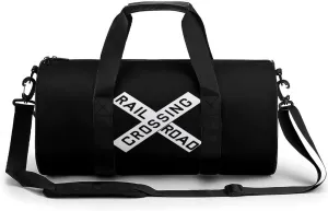 Railroad Crossing Sports Gym Bag Cylindrical Durable Duffel Bag With Shoulder Strap For Travel Sport Workout